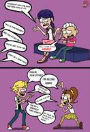 artist:royalwoodsrooster artist:tmntfan85 character:adrien_agreste character:luan_loud character:marinette_dupain-cheng collaboration comic crossover dialogue looking_at_another miraculous_ladybug original_character pointing smiling // 1408x2048 // 348KB