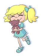 2016 aged_down alternate_hairstyle alternate_outfit artist_request character:leni_loud doll holding_object hugging pigtails smiling solo teddy_bear // 540x747 // 166KB