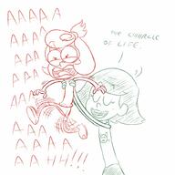 2021 artist:adullperson carrying character:darna_loud character:sorcha dialogue ocs_only original_character screaming shocked sketch stellacoln text yelling // 1000x1000 // 123KB