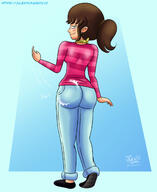 2021 artist:julex93 ass ass_smack big_ass blushing character:fiona half-closed_eyes looking_at_viewer looking_back smiling solo spanking text // 1800x2200 // 1.2MB