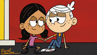 2021 aged_down artist:danielwresch character:lincoln_loud character:ronnie_anne_santiago hand_holding looking_at_another ronniecoln sitting smiling // 1280x720 // 109KB