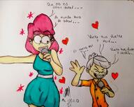 artist:mculico beckycoln character:becky character:lincoln_loud dialogue dress heart hearts microphone size_difference spanish tagme // 720x574 // 60KB
