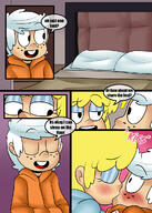 2023 artist:zaicomaster14 bed blushing character:lincoln_loud character:lori_loud comic comic:louds_in_te_club kiss kissing loricoln saliva size_difference tagme // 858x1200 // 659KB