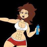 abs aged_up alternate_hairstyle alternate_outfit artist:chillguydraws au:thicc_verse big_breasts character:lynn_loud edit freckles gym_clothes gym_shorts mohawk muscular_woman open_mouth solo thick_thighs transparent_background // 1500x1500 // 294KB