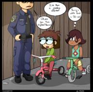 artist:lioxdz bike character:darcy_helmandollar character:lisa_loud dialogue looking_at_another police police_officer racism // 1599x1581 // 1.2MB