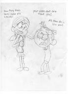 2016 abuse artist_request character:lincoln_loud character:ronnie_anne_santiago dialogue fanfiction:unworthy_of_him fist hair_grab hair_pull sketch text // 2544x3504 // 483KB