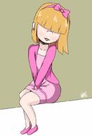 2022 artist:kalipoart bow character:lucy_loud pigslut sitting smiling solo // 700x1024 // 55KB