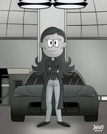 2020 alternate_outfit arms_crossed artist:julex93 black_and_white car character:bobbie_fletcher frowning looking_at_viewer pose smiling solo // 2000x2500 // 405KB