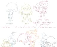 2021 amphibia artist:adullperson character:ivy_sundew character:lana_loud character:lincoln_loud character:lucy_loud character:maddie_flour character:sprig_plantar comic crossover dialogue french_kissing group kiss kissing lanacoln parody sketch style_parody text yaoi // 1800x1500 // 587KB