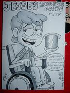 2016 artist:jumpjump character:jesse_macevans dialogue holding_object inktober inktober_2016 looking_at_viewer ocs_only original_character smiling solo talking_to_viewer wheelchair // 1280x1707 // 253KB