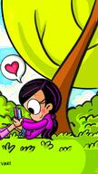 artist:valentinaart character:ronnie_anne_santiago heart holding_object looking_down phone sitting smiling solo tree // 720x1280 // 138KB