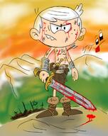 2017 artist:takeshi1000 blood character:lincoln_loud conan_the_barbarian cosplay parody solo sword topless // 576x728 // 287KB