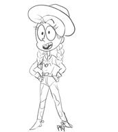 2016 alternate_hairstyle alternate_outfit artist:pyg braids character:luan_loud cosplay cowgirl sketch solo toy_story // 879x980 // 115KB