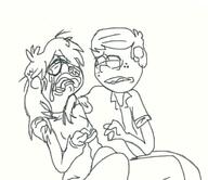 2017 arm_around_shoulder artist:tmntfan85 character:lincoln_loud character:loan_loud crying half-closed_eyes hand_gesture hand_on_shoulder loricoln messy_hair open_mouth original_character sin_kids sitting sketch tears // 700x604 // 138KB