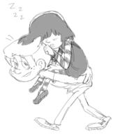 2016 artist:drawfriend black_and_white carrying character:lincoln_loud character:lucy_loud lucycoln piggyback sleeping text // 482x572 // 89KB