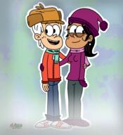 2022 aged_up alternate_outfit arm_around_back artist:adrianmahranprya character:lincoln_loud character:ronnie_anne_santiago hat holding_arm interracial looking_at_viewer open_mouth ronniecoln scarf smiling winter_clothes // 2000x2200 // 4.0MB