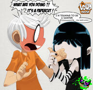 2018 artist:hazardhead69 character:lincoln_loud character:lucy_loud dialogue duo shocked sucking sucking_finger // 1000x970 // 618KB