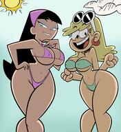 artist:grimphantom ass bare_breasts big_breasts bikini character:leni_loud character:trixie_tang crossover fairly_oddparents half-closed_eyes looking_at_viewer nipple_outline smiling sunglasses swimsuit thick_thighs wide_hips // 3763x4096 // 796KB