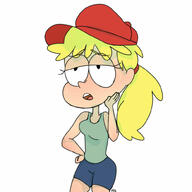 2017 aged_up artist:pyg character:lana_loud half-closed_eyes hand_on_hip hat open_mouth ponytail shorts solo sweat tank_top // 1000x1000 // 72KB