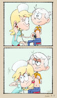 2022 alternate_outfit artist:brushfiredefeat character:leni_loud character:lincoln_loud comic frowning looking_at_another nurse shirt_lift smiling stethoscope westaboo_art // 475x805 // 333KB