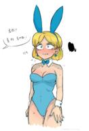 2017 alternate_outfit animal_ears artist:olddelhi54 blushing bunny_ears bunnysuit cameltoe character:lori_loud cleavage coloring colorist:pyg dialogue frowning korean solo sweat text // 887x1298 // 382KB