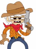 artist:marcustine character:lincoln_loud cosplay cowboy gun holding_gun looking_at_viewer solo // 1500x2000 // 227KB