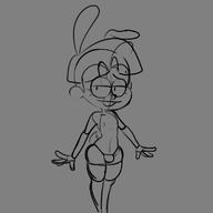 2022 artist:sl0th bulge bunny_ears bunnysuit character:lane_loud nipple_outline reverse_bunnysuit sketch solo thick_thighs thong underwear wide_hips // 800x800 // 101KB