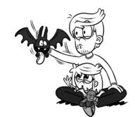 2019 aged_up artist:adullperson bat black_and_white character:lincoln_loud character:lupa_loud crobat doll hand_on_thigh holding_object legs_crossed love_child lucycoln open_mouth original_character pokemon raised_arm saliva sin_kids sitting squinting unusual_pupils // 800x690 // 168KB