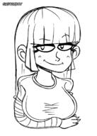 artist:sketchboy big_breasts character:maggie looking_at_viewer raised_eyebrow sketch smiling solo // 856x1200 // 270KB