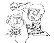 2016 artist:dipper character:lincoln_loud character:luna_loud dialogue game_controller sketch text // 495x395 // 100KB