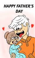 aged_up baby carrying character:lacy_loud character:lincoln_loud father's_day hearts lynncoln original_character sin_kids text // 1148x1864 // 195KB