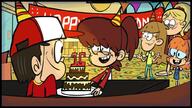 2022 artist:louddefender birthday cake character:lynn_loud character:maddie character:margo_roberts character:paula_price commission original_character party party_hat smiling tagme // 1024x576 // 101KB