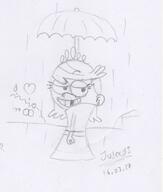 2017 alternate_outfit artist:julex93 character:lincoln_loud character:lola_loud half-closed_eyes heart lolacoln looking_at_viewer rain raincoat raised_eyebrow sketch smiling umbrella // 482x568 // 55KB