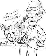 2016 artist:scobionicle99 ass blushing character:luan_loud character:lynn_loud_sr dialogue erection_under_clothing looking_at_another luaynnsr open_mouth penis reindeer_ears santa_hat smiling text // 685x835 // 281KB