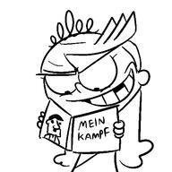2016 adolf_hitler artist:skeluigi book character:lola_loud frowning grin holding_object looking_down nazi_lola reading smiling solo text // 500x500 // 11KB