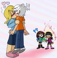 ? angry artist:puppyface beverage blushing carrying character:lincoln_loud character:nikki character:ronnie_anne_santiago character:sid_chang eyes_closed hearts holding_beverage holding_object jealous kissing looking_at_another nikkicoln shaking // 1054x1078 // 132KB