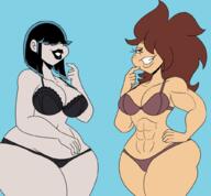 abs aged_up alternate_hairstyle alternate_outfit artist:chillguydraws au:thicc_verse big_breasts bra character:lucy_loud character:lynn_loud freckles muscular_female panties seductive_smile smiling thick_thighs underwear wide_hips // 1024x950 // 732KB