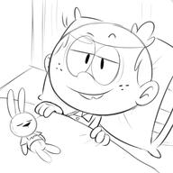 2016 artist:dipper bed character:bun-bun character:lincoln_loud half-closed_eyes in_bed looking_at_viewer pillow sketch sleepwear smiling solo // 600x600 // 131KB