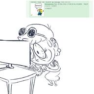 2016 4chan bags_under_eyes bloodshot_eyes character:leni_loud computer grin keyboard smiling solo table // 900x900 // 49KB