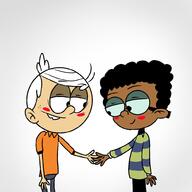 artist:leynovi2 blushing character:clyde_mcbride character:lincoln_loud clincoln hand_holding yaoi // 1000x1000 // 144KB