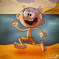 artist:ozjim11 barefoot beach character:lincoln_loud feet solo swim_trunks swimsuit topless // 1135x1135 // 159KB