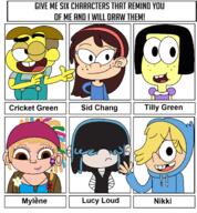 artist_request big_city_greens character:cricket_green character:lucy_loud character:mylene_haprele character:nikki character:sid_chang character:tilly_green crossover meme miraculous_ladybug text // 1268x1368 // 198KB