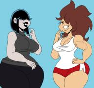 aged_up alternate_hairstyle alternate_outfit artist:chillguydraws au:thicc_verse big_breasts character:lucy_loud character:lynn_loud freckles gym_clothes gym_shorts seductive_smile shorts smiling thick_thighs wide_hips // 1024x950 // 502KB
