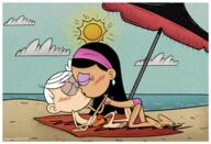 2019 artist:javisuzumiya barefoot beach bikini blushing character:jackie character:lincoln_loud feet french_kissing interracial jackiecoln kissing swim_trunks swimsuit tagme topless towel umbrella // 2937x2000 // 5.4MB