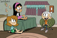 2019 artist:smvartist bed chair character:jackie character:lincoln_loud character:mandee interracial jackiecoln looking_at_another sitting smiling tagme // 1920x1287 // 428KB