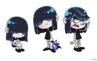 2016 artist:lnnp bat character:lucy_loud hair_apart holding_hair holding_object looking_at_viewer makeup open_mouth sitting smiling solo // 1100x700 // 309KB