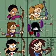 2023 archery artist:takeshi1000 background_character bow_and_arrow character:cookie_qt character:girl_jordan character:lucy_loud character:ronnie_anne_santiago character:sid_chang character:stella_zhau comic heart smiling spanish // 2048x2044 // 972KB