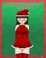 2021 alternate_outfit angry artist:julex93 blushing character:maggie christmas christmas_dress christmas_outfit embarrassed frowning hands_behind_back looking_at_viewer santa_hat solo text thigh_highs // 2000x2525 // 3.2MB