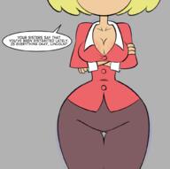 2016 arms_crossed artist:roger_bacon character:rita_loud cleavage dialogue talking_to_viewer thick_thighs wide_hips // 1007x1000 // 216KB