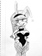 artist:sketchboy big_breasts bunnysuit character:maggie fishnets hand_on_hip looking_at_viewer sketch smiling solo source_request // 600x800 // 212KB